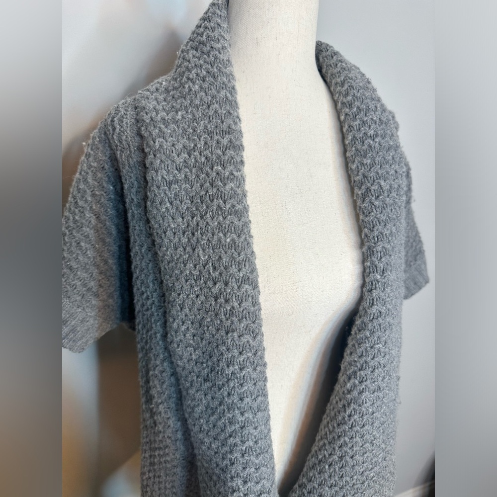 Sz L Mercer & Madison wool blend open front shirt sleeve cardigan sweater grey - Picture 4 of 7
